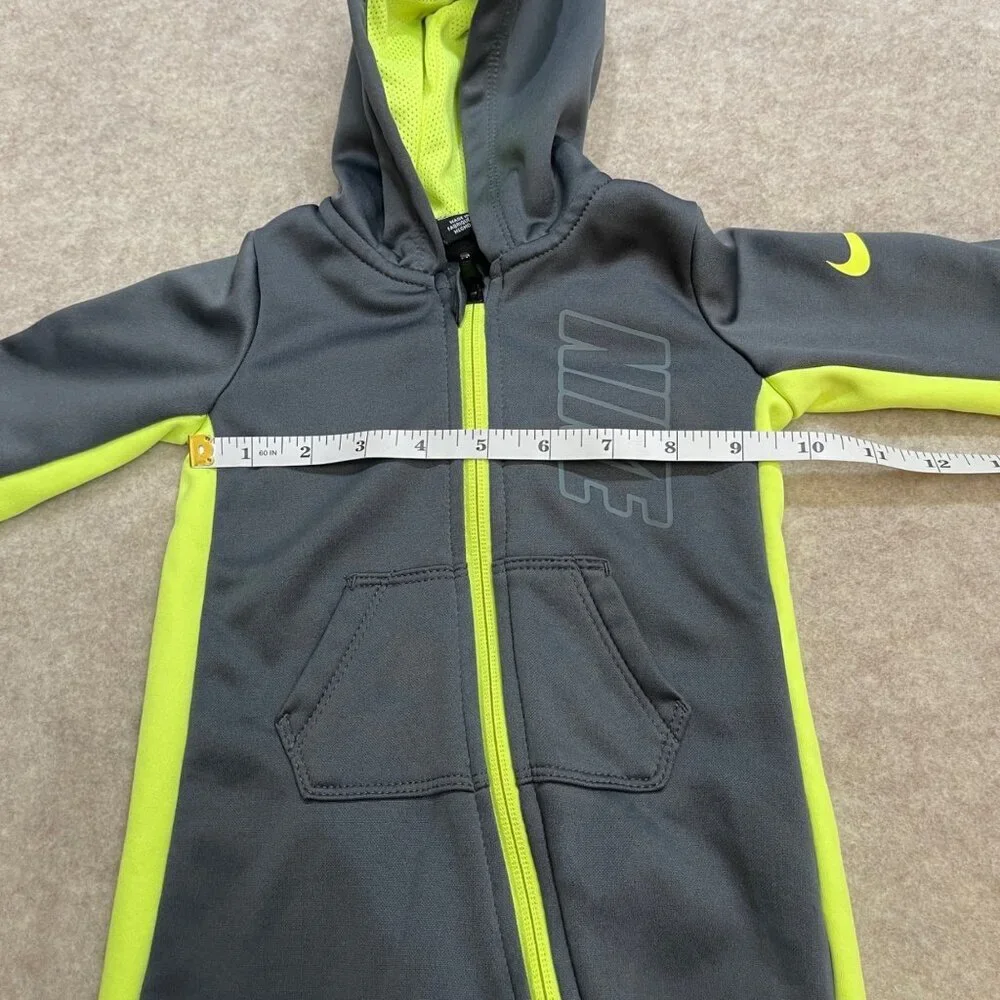 Nike Dri Fit Gray Neon Green Long Sleeve Zipper Romper Baby Boy Size 6 Month